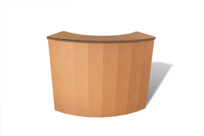 Banque d’accueil en carton épuré et structurée, idéale pour les espaces professionnels ou événementiels comme les salons, stands ou bureaux d’accueil - Le Meuble en Carton une marque du groupe Natur Design